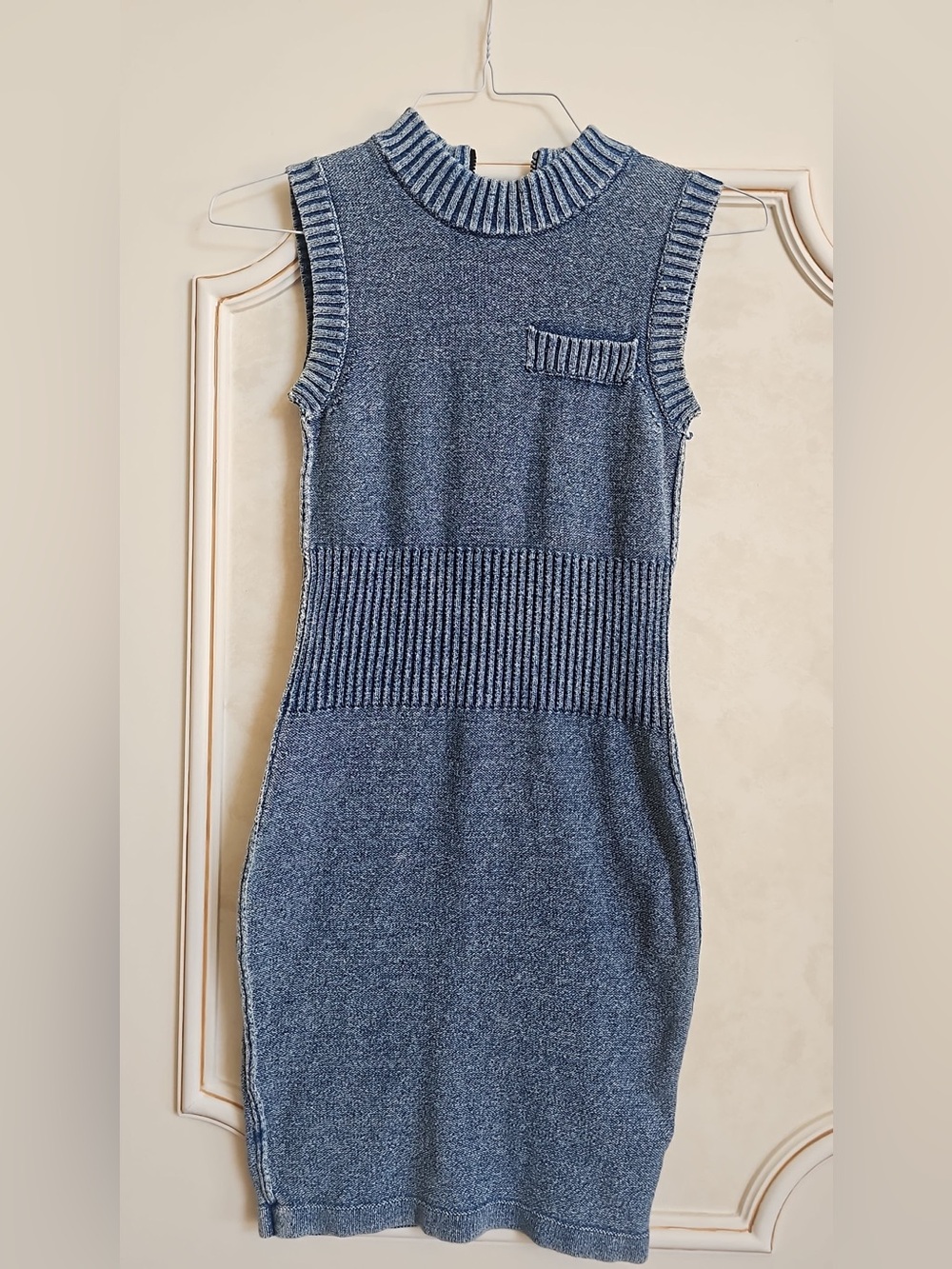 T by Alexander Wang Blue Knit Sleeveless Bodycon Dress Mock Neck Size Small